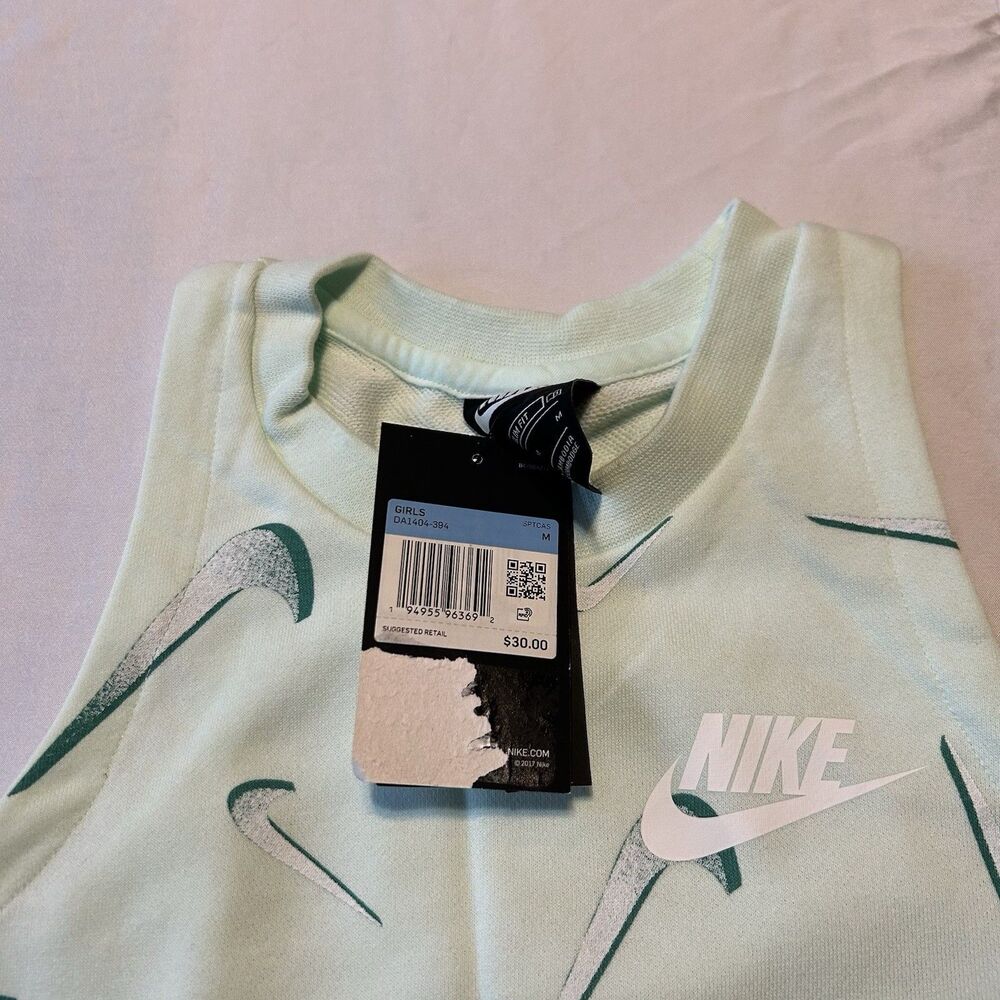 Nike Tank Top Girl's Large Lite Teal All Over Print Cotton Slim-Fit Pullover - Picture 3 of 5